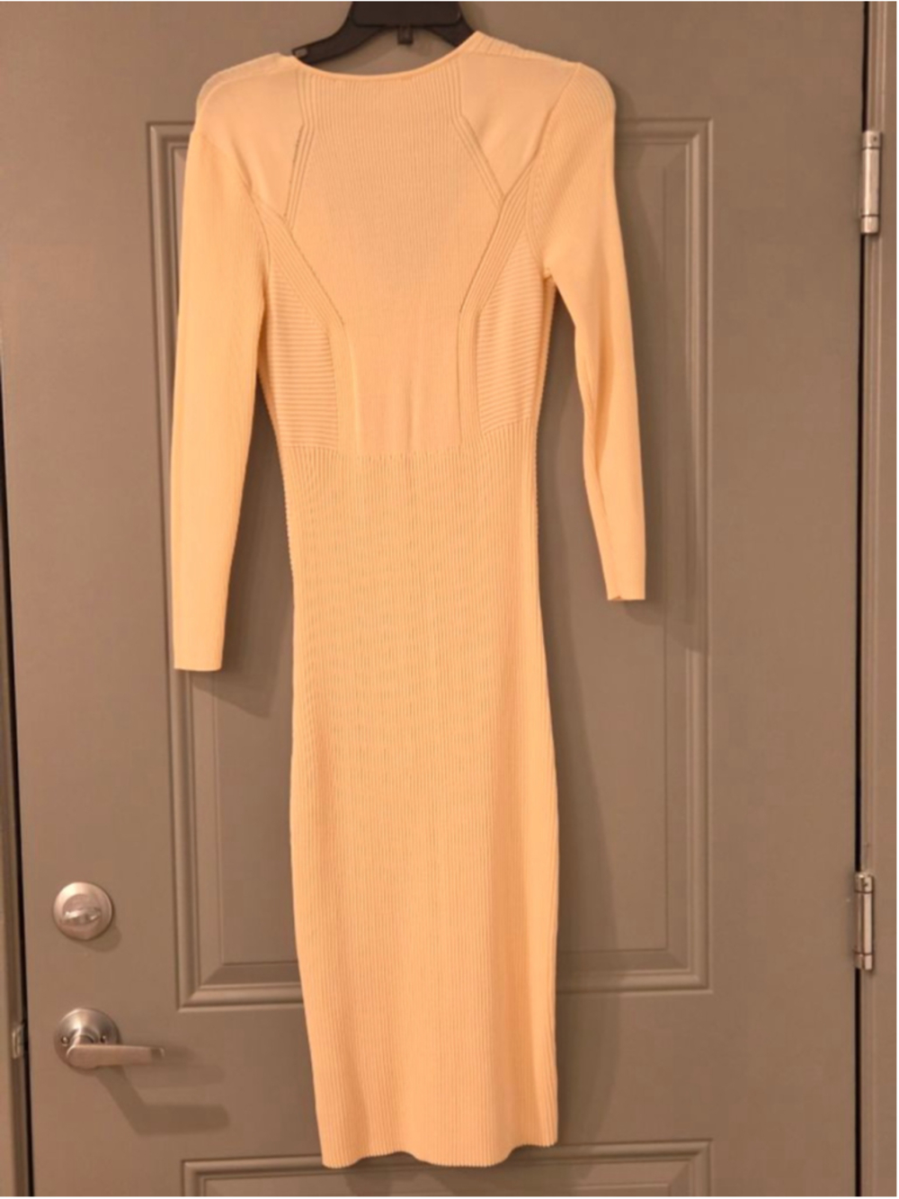 Women's ZARA Long Sleeve Ribbed Knit Midi Dress in Beige, Size L - Picture 8 of 12